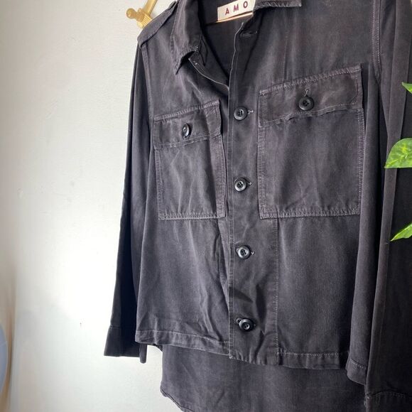 AMO Charcoal Ruffled Brushed-Twill Jacket P493 - Picture 3 of 8